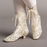 Flora Embroidered Boots Wide (Ivory)