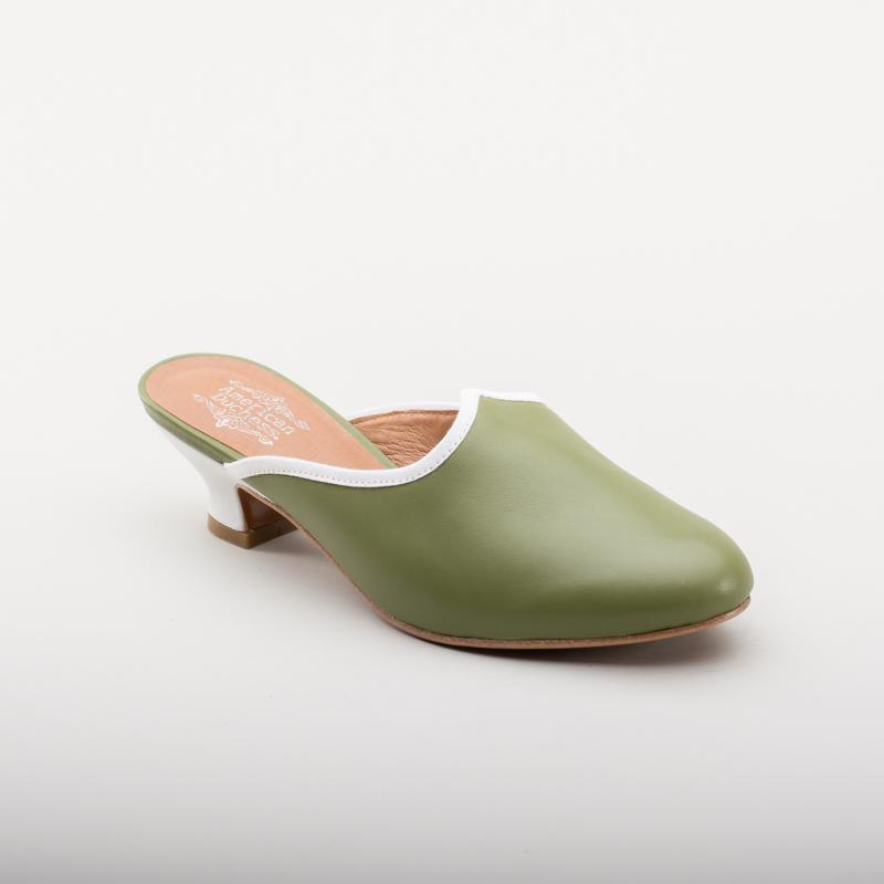 Sophie 18th Century Leather Mules (Green)(1760-1790)